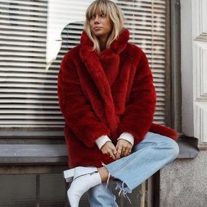H&M Red Faux Fur Coat